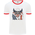 USA Biker Skull Motorcycle Motorbike Flag Mens Ringer T-Shirt White/Red