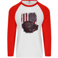 American Labrador USA Flag Dog Mens L/S Baseball T-Shirt White/Red