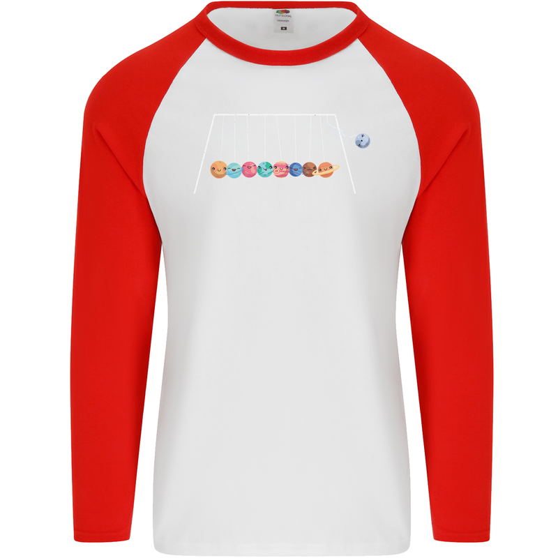 Planets Game Astronomy Space Funny Universe Mens L/S Baseball T-Shirt White/Red