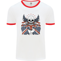 British Biker Skull Motorcycle Motorbike Flag Mens Ringer T-Shirt White/Red