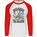 Release the Kraken Cthulhu Sea Creature Mens L/S Baseball T-Shirt White/Red