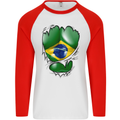 Gym Brazilian Flag Ripped Muscles Brazil Mens L/S Baseball T-Shirt White/Red