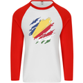 Torn Seychelles Flag Seychellois Day Football Mens L/S Baseball T-Shirt White/Red