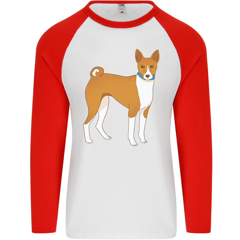 A Basenji Hunting Dog Mens L/S Baseball T-Shirt White/Red