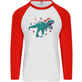 Angry Christmas T-Rex Xmas Dinosaur Mens L/S Baseball T-Shirt White/Red