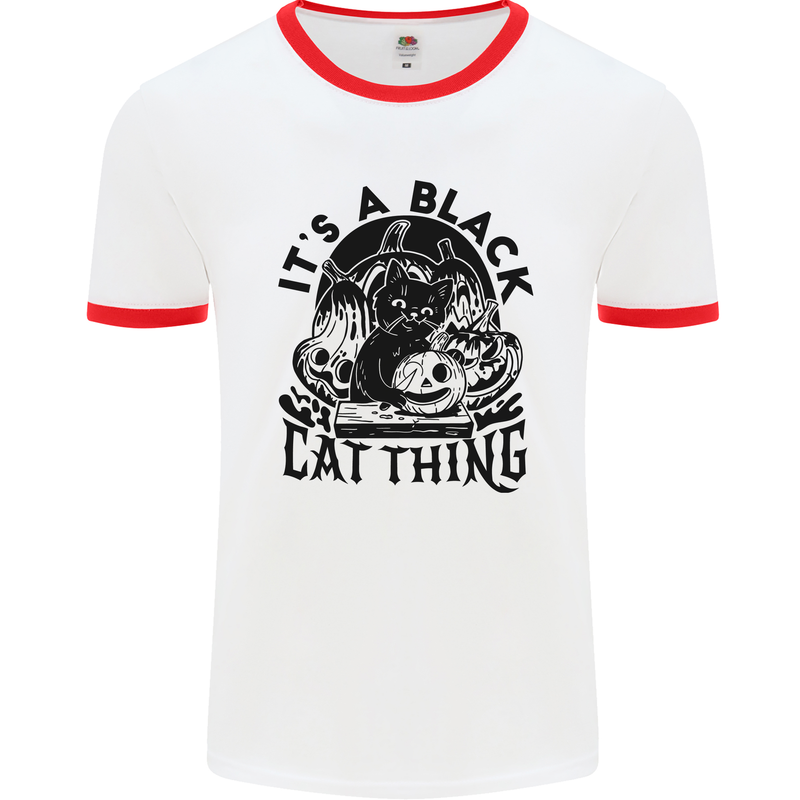 Its a Black Cat Thing Halloween Mens Ringer T-Shirt White/Red