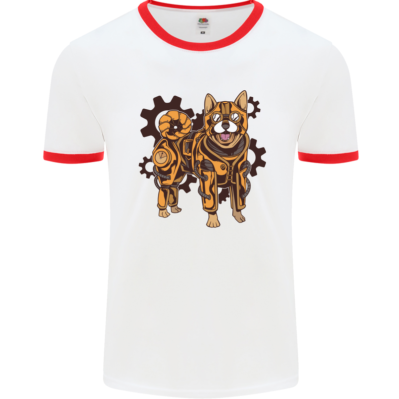 Shiba Inu Steampunk Dog Mens Ringer T-Shirt White/Red