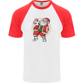 Football Santa Christmas Soccer Xmas Mens S/S Baseball T-Shirt White/Red