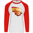 Curled Spain Flag Spanish Day Football Mens L/S Baseball T-Shirt White/Red