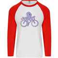 A Cycling Octopus Funny Cyclist Bicycle Mens L/S Baseball T-Shirt White/Red