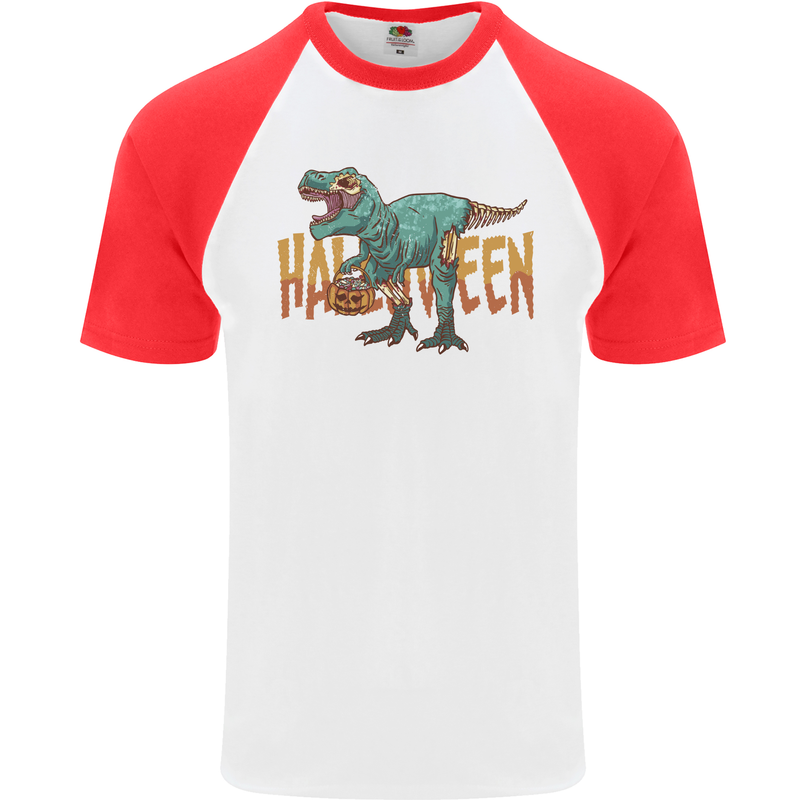 T-Rex Halloween Dinosaur Mens S/S Baseball T-Shirt White/Red