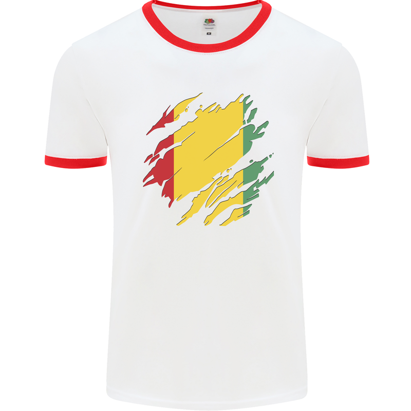 Torn Guinea Flag Guinean Day Football Mens Ringer T-Shirt White/Red