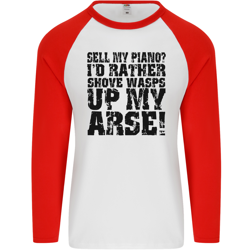 Sell My Piano? Funny Pianist Player Music Mens L/S Baseball T-Shirt White/Red