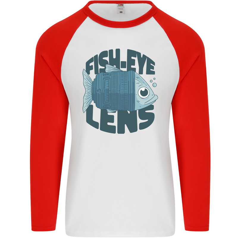 Fisheye Lens Funny Photography Photographer Mens L/S Baseball T-Shirt White/Red