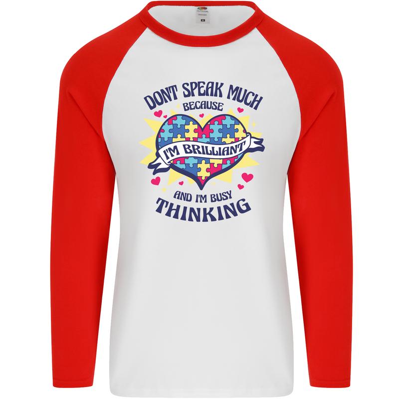 Dont Speak Much Autism Autistic Mens L/S Baseball T-Shirt White/Red