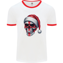 England Christmas Skull Xmas English Flag Biker Mens Ringer T-Shirt White/Red