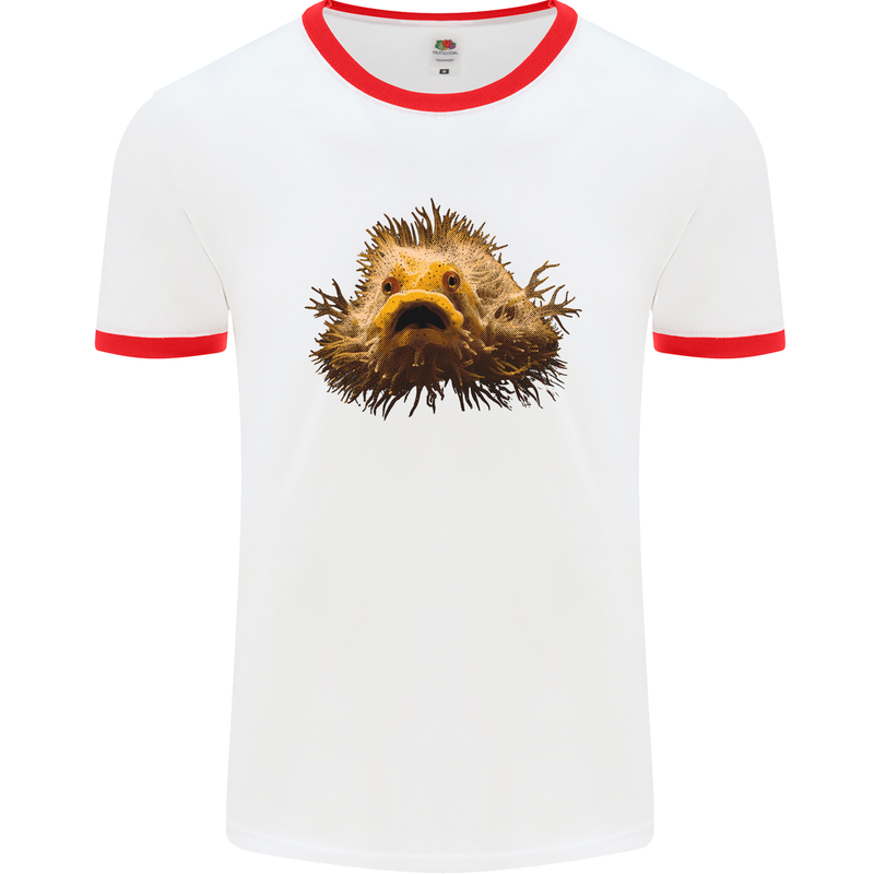 A Hairy Frogfish Mens Ringer T-Shirt White/Red