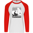 Climate Change Polar Bears Environment Mens L/S Baseball T-Shirt White/Red