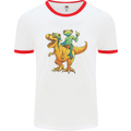 T-Rex and a Frog Dinosaur Mens Ringer T-Shirt White/Red