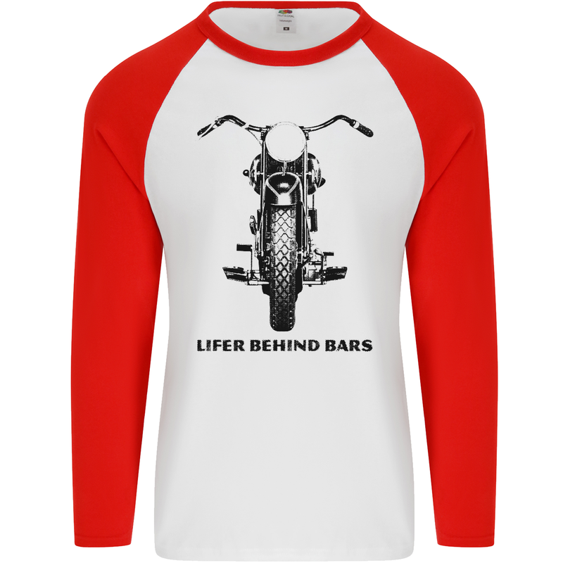 Lifer Behind Bars Motorcycle Motorbike Mens L/S Baseball T-Shirt White/Red