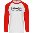 Eat Sleep 4X4 Off Road Roading Car Mens L/S Baseball T-Shirt White/Red