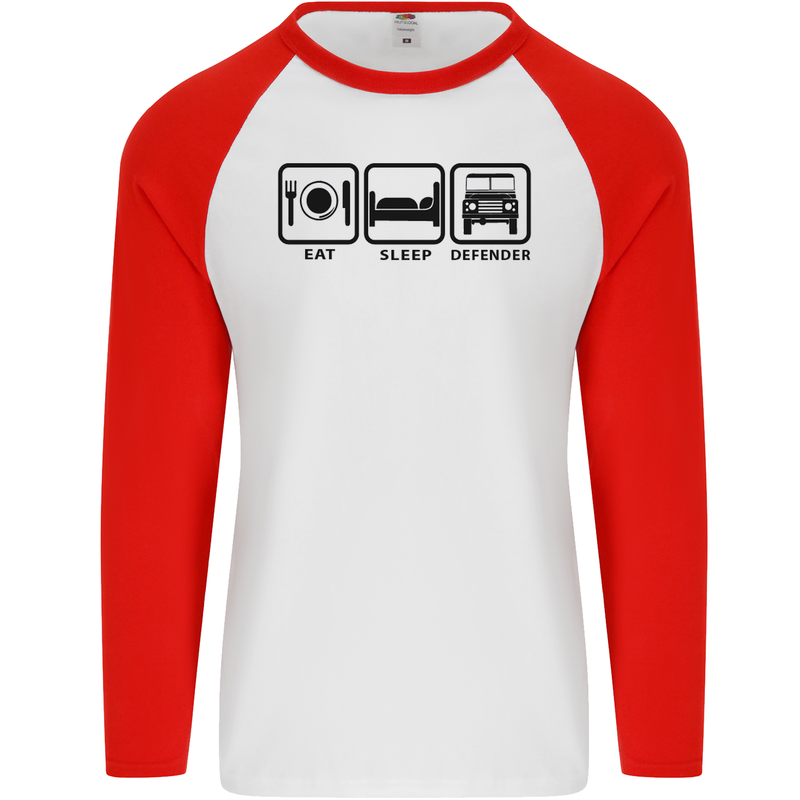 Eat Sleep 4X4 Off Road Roading Car Mens L/S Baseball T-Shirt White/Red