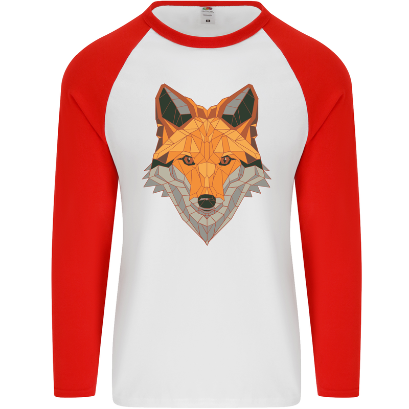 Polygonal Fox Mens L/S Baseball T-Shirt White/Red