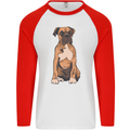 A Boxer Dog Mens L/S Baseball T-Shirt White/Red