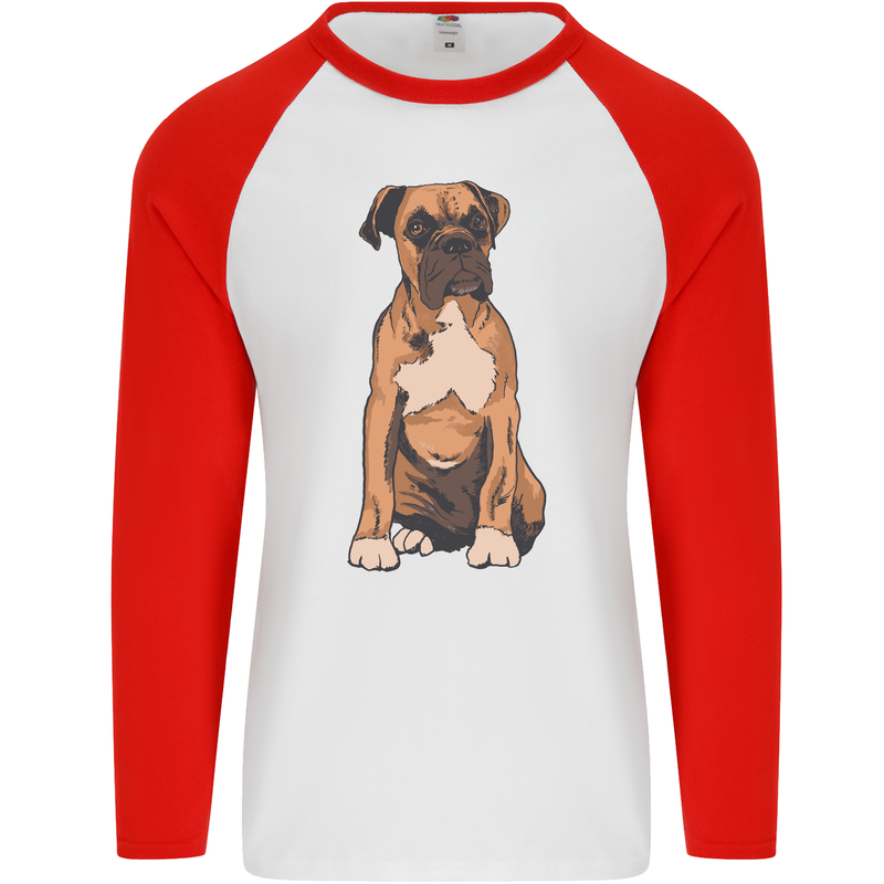 A Boxer Dog Mens L/S Baseball T-Shirt White/Red