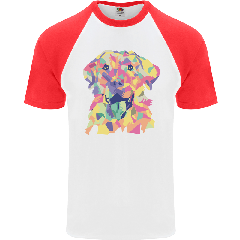 Abstract Labrador Dog Mens S/S Baseball T-Shirt White/Red