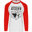 Schrodinger's Cat Science Geek Nerd Mens L/S Baseball T-Shirt White/Red