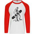 A Snowboarder Snowboarding Winter Sports Mens L/S Baseball T-Shirt White/Red