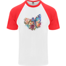 Christian Cross & Butterfly With Flowers Mens S/S Baseball T-Shirt White/Red