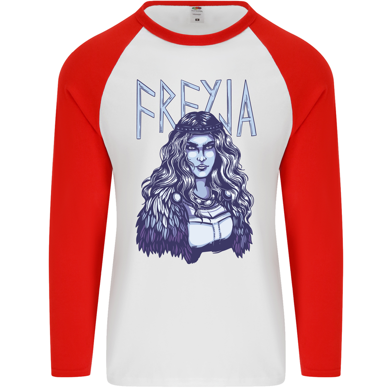 Freyja Norse Goddess Viking Valhalla Mens L/S Baseball T-Shirt White/Red