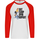 Spinning Eat Sleep Spin Repeat Cycling Mens L/S Baseball T-Shirt White/Red
