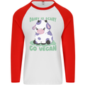 Dairy Is Scary Go Vegan Funny Mens L/S Baseball T-Shirt White/Red