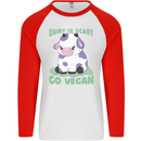 Dairy Is Scary Go Vegan Funny Mens L/S Baseball T-Shirt White/Red