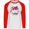 Torn Cambodia Flag Cambodian Day Football Mens L/S Baseball T-Shirt White/Red