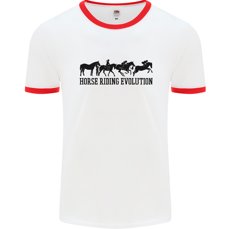 Equestrian Horse Riding Evolution Mens Ringer T-Shirt White/Red