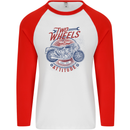Two Wheels Attitude Motorcycle Biker Motorbike Mens L/S Baseball T-Shirt White/Red