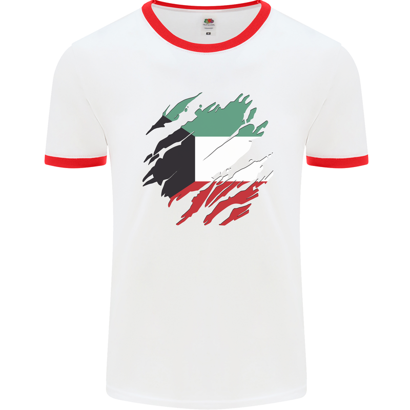 Torn Kuwait Flag Kuwaiti Day Football Mens Ringer T-Shirt White/Red