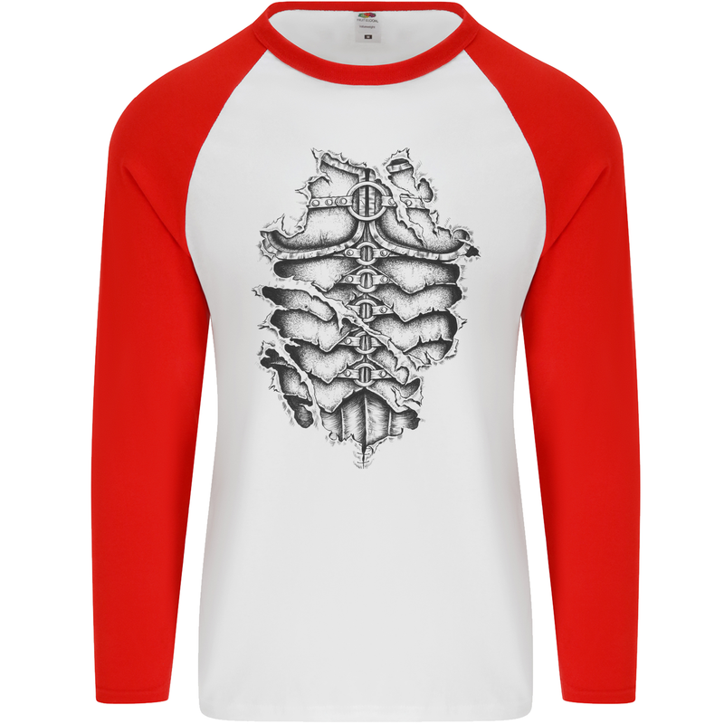 Roman Armour Fancy Dress Warrior Gym MMA Mens L/S Baseball T-Shirt White/Red