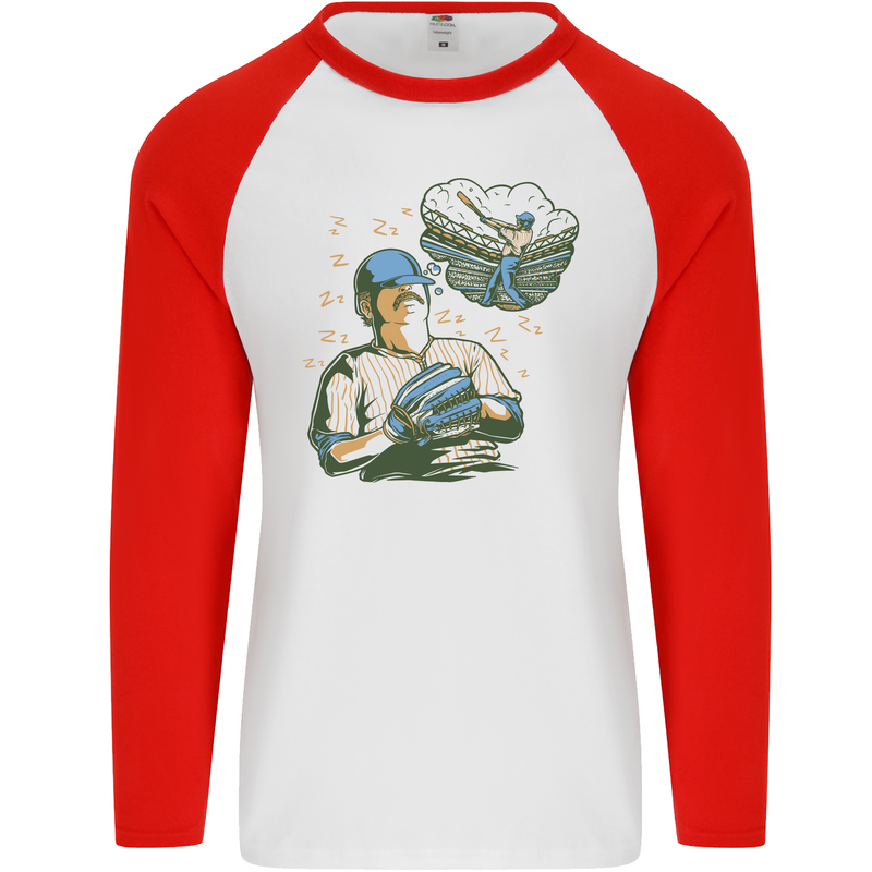 A Baseball Player Mens L/S Baseball T-Shirt White/Red