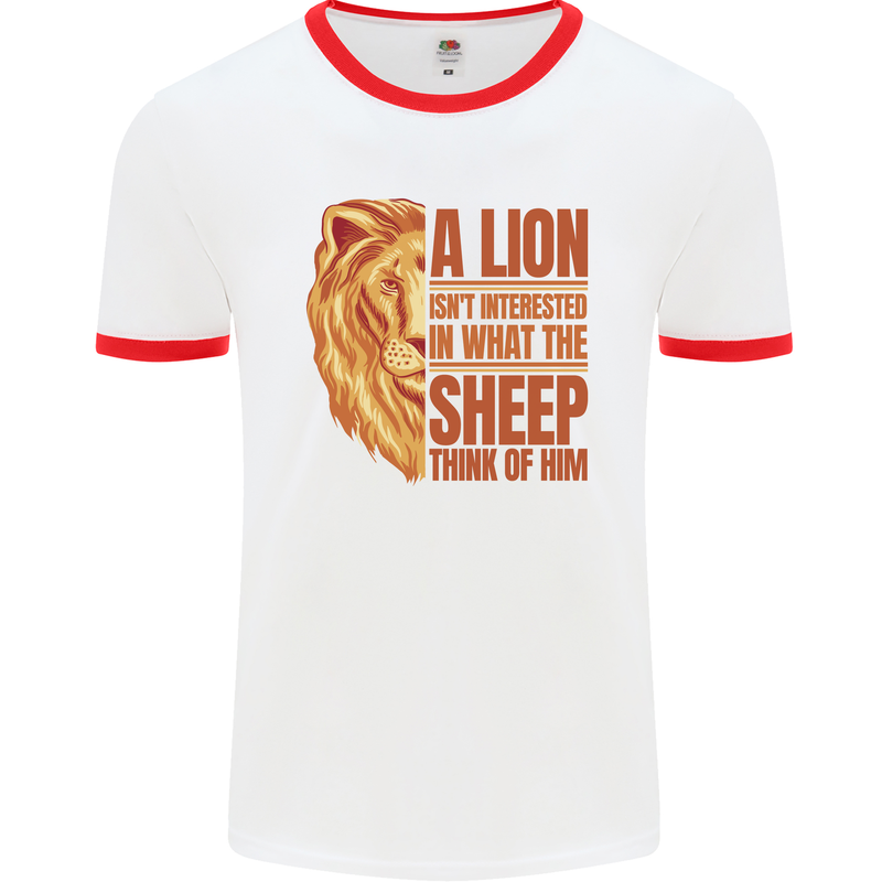 Christianity Lion Quote Religion Christian Mens Ringer T-Shirt White/Red