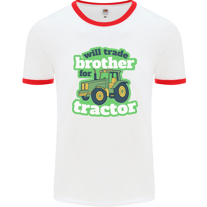 Will Trade Brother For Tractor Farmer Mens Ringer T-Shirt White/Red