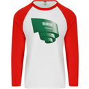 Curled Saudi Arabia Flag Arabian Day Football Mens L/S Baseball T-Shirt White/Red