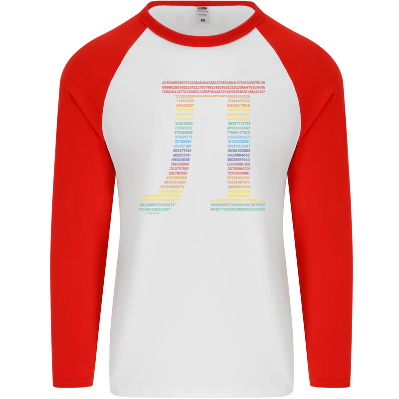 Rainbow Pie Day Maths Mathematics LGBT Mens L/S Baseball T-Shirt White/Red