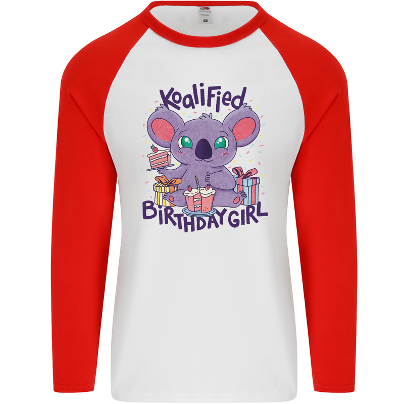 Koalified Birthday Girl 3rd 4th 5th 6th 7th 8th 9th Mens L/S Baseball T-Shirt White/Red