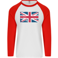 Distressed Union Jack Flag Great Britain Mens L/S Baseball T-Shirt White/Red