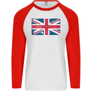 Distressed Union Jack Flag Great Britain Mens L/S Baseball T-Shirt White/Red